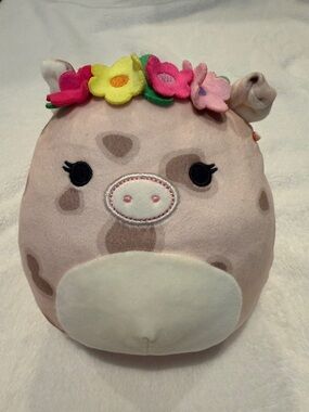 Squishmallows Pink Floral Cow Plush with Colorful Flower Crown